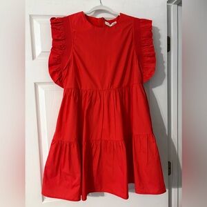 English Factory Red Ruffle-Sleeve Tiered Dress